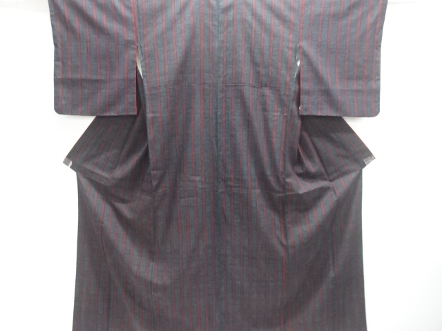 JAPANESE KIMONO / ANTIQUE KIMONO / SILK / YUKI TSUMUGI / WOVEN STRIPE